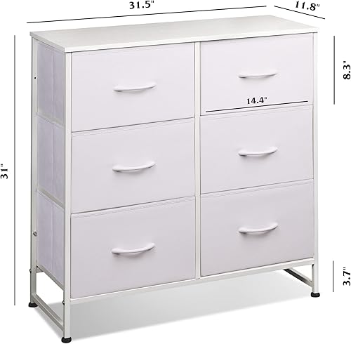 Miniatura 3 de WLIVE Cómoda blanca para dormitorio, cómoda doble de 6 cajones, torre de almacenamiento de tela con cubos de tela, cómoda para armario, sala de