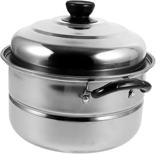 Stainless Steel Soup Pot with Lid Double Handle Steaming Pot for Cooking Congee Kitchen Cookware for Steaming Vegetables and for Easy Storage