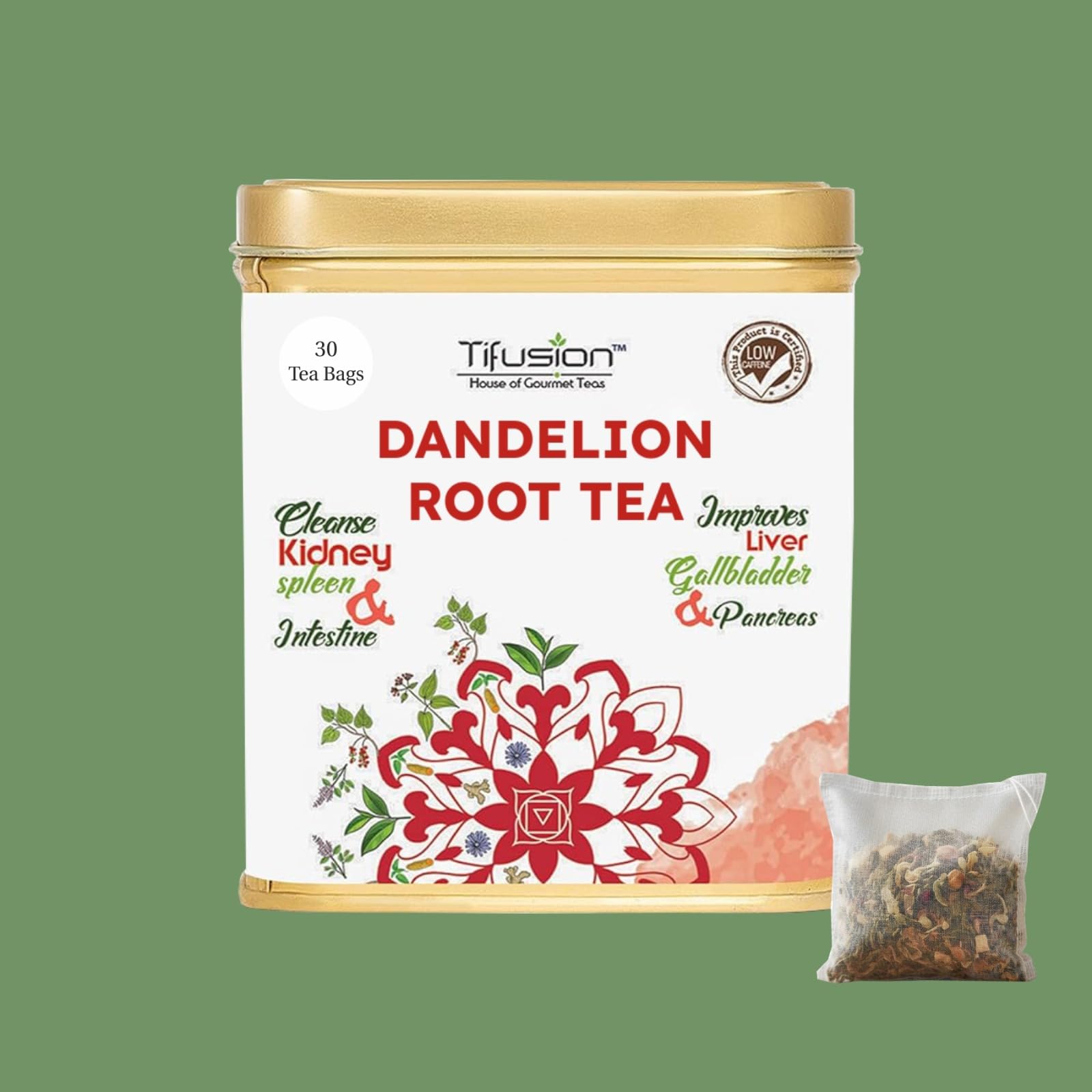 Dandelion Root Tea | Ayurvedic tea for Liver, Kidney & Gallbladder Cleanse | Natural Herbal Kidney Detox & Liver Detox | Caffeine-Free Wellness Infusion (30 Tea Bag)