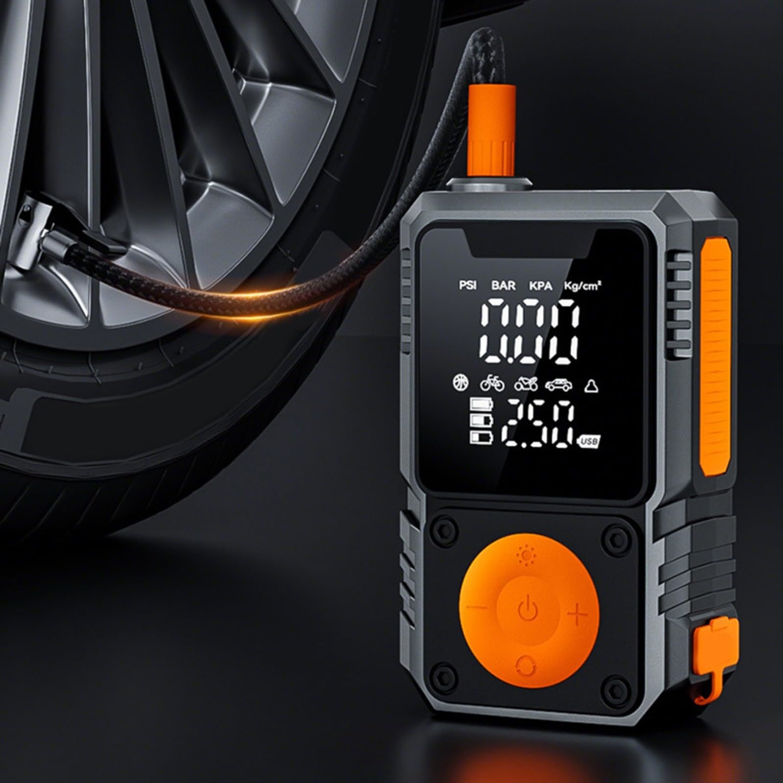 Avviatore di emergenza per auto da 7200 mAh e pompa ad aria con gonfiaggio 150 PSI, ricarica di tipo C, illuminazione a LED, materiale ABS, design portatile (4 x 1500 mAh)