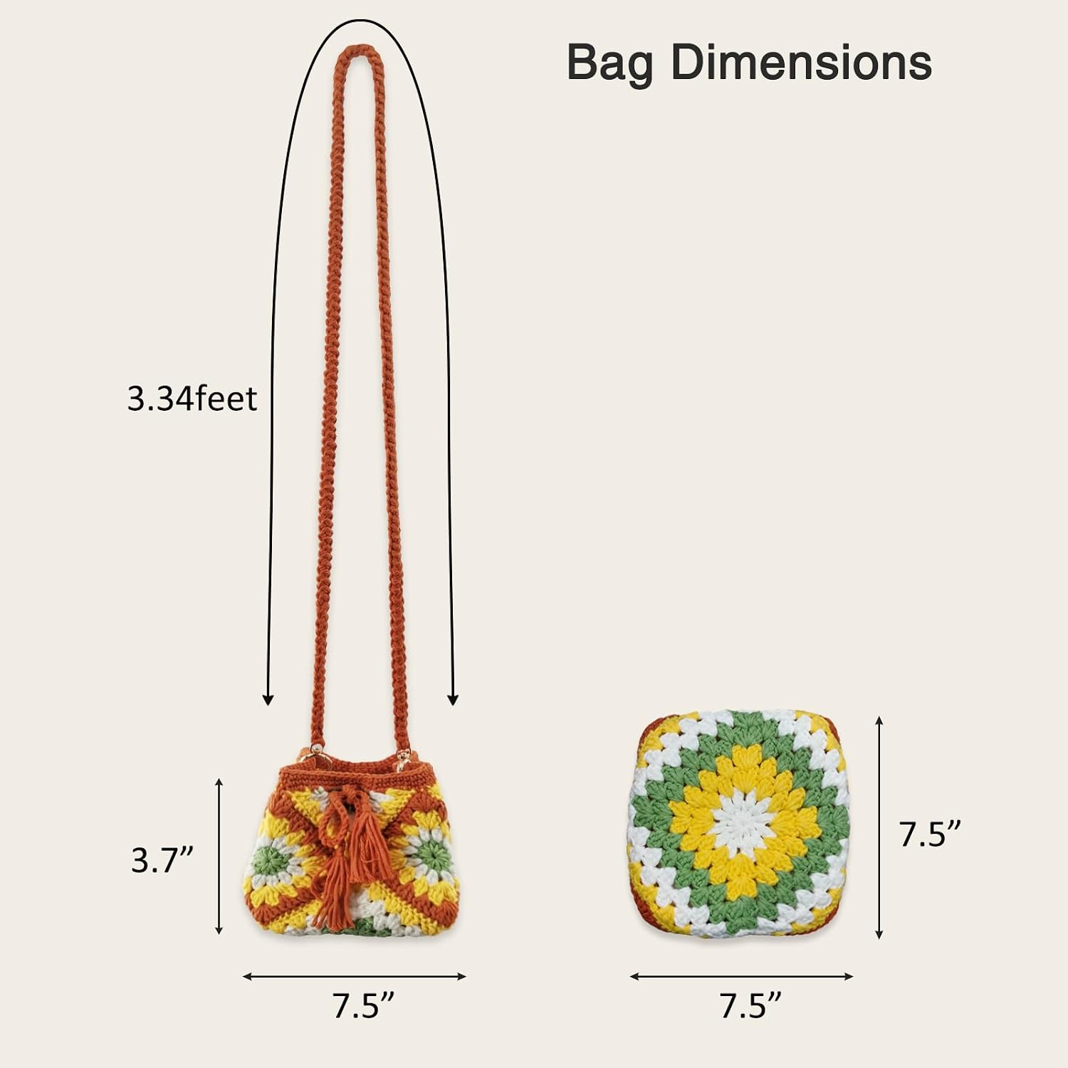 Noocro Crochet Kit Granny Square Shumai Bag, Purse, Complete DIY Kit, Detailed Instructions, Video Tutorials, for Beginners or Intermediate and Advanced Crocheters (Sunflower)