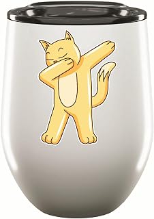 Cute Cat Dabbing Gifts for Pet Lovers 12oz Wine Tumbler Cup