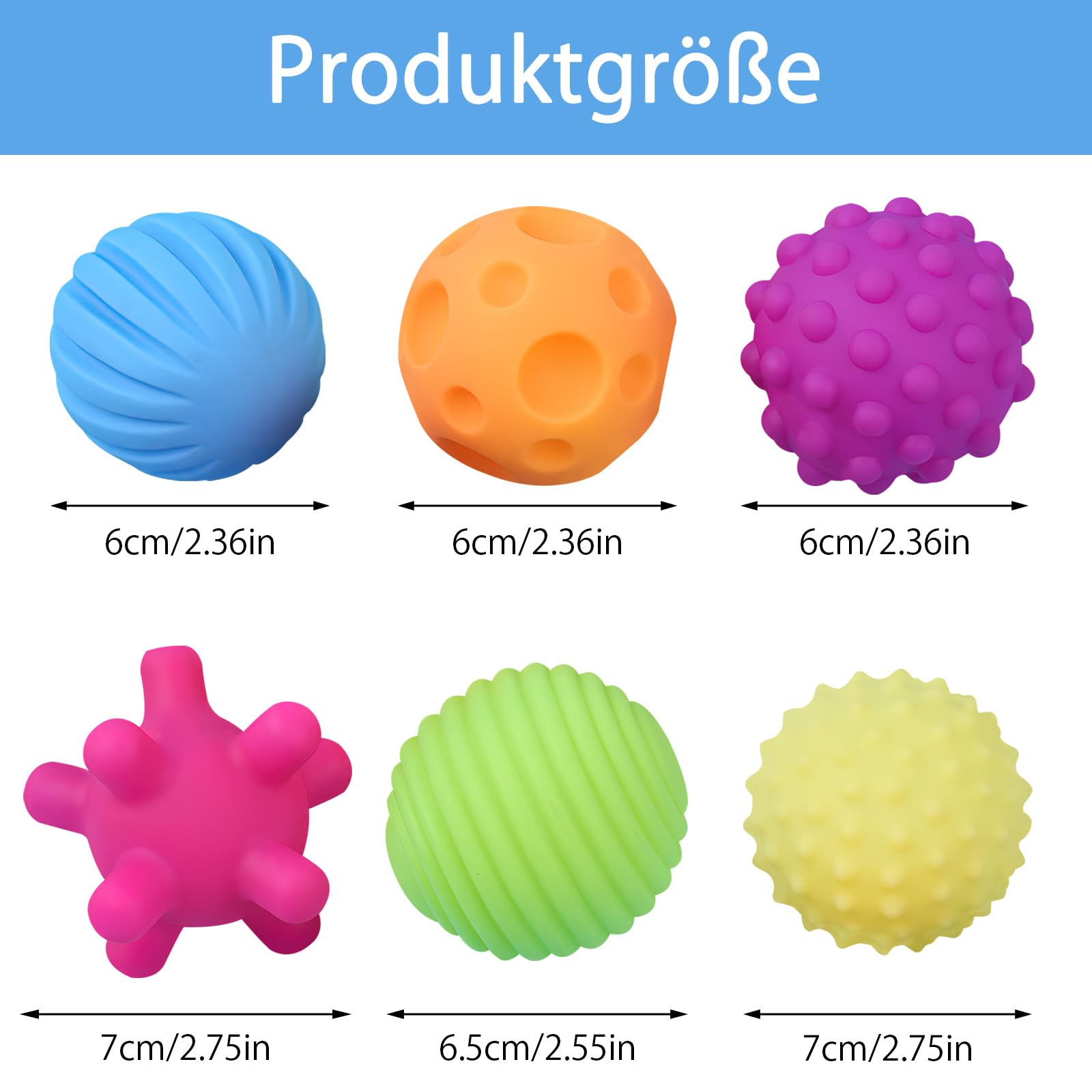 Set Di 6 Palline Sensoriali Per Bambini, Giocattoli Da Bagno Testurizzati E Colorate, Morbide E Sicure