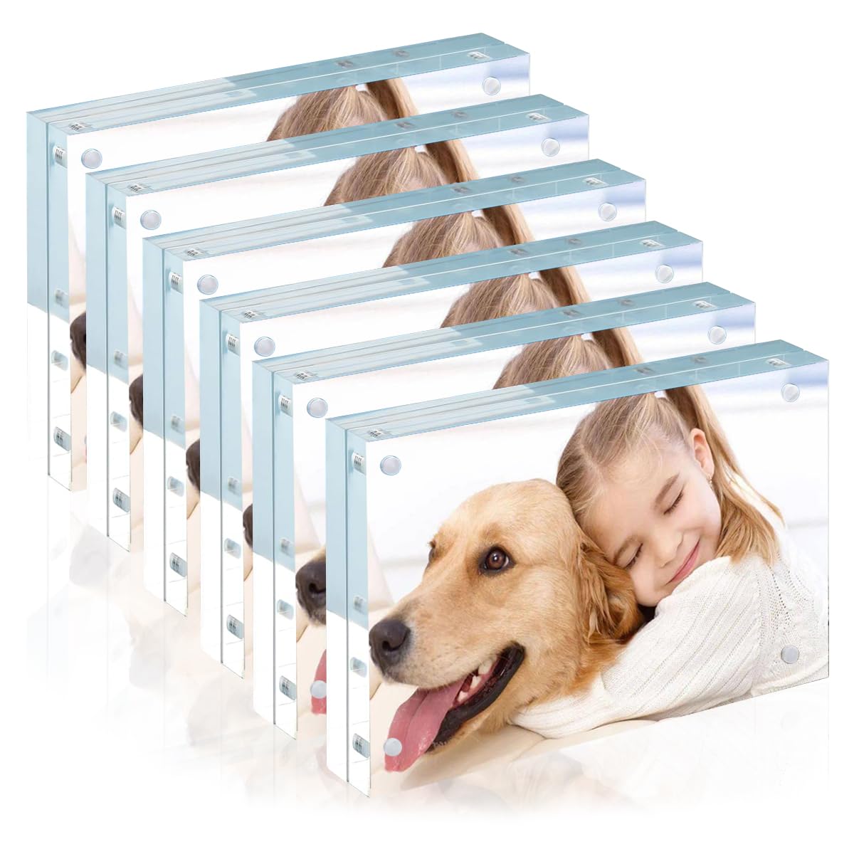 Voittozege 6 Pack Acrylic Picture Frame 4 x 6 Inch Clear Picture Frames Freestanding Double Sided Transparent Acrylic Frame Magnetic Photo Frames Desktop Display