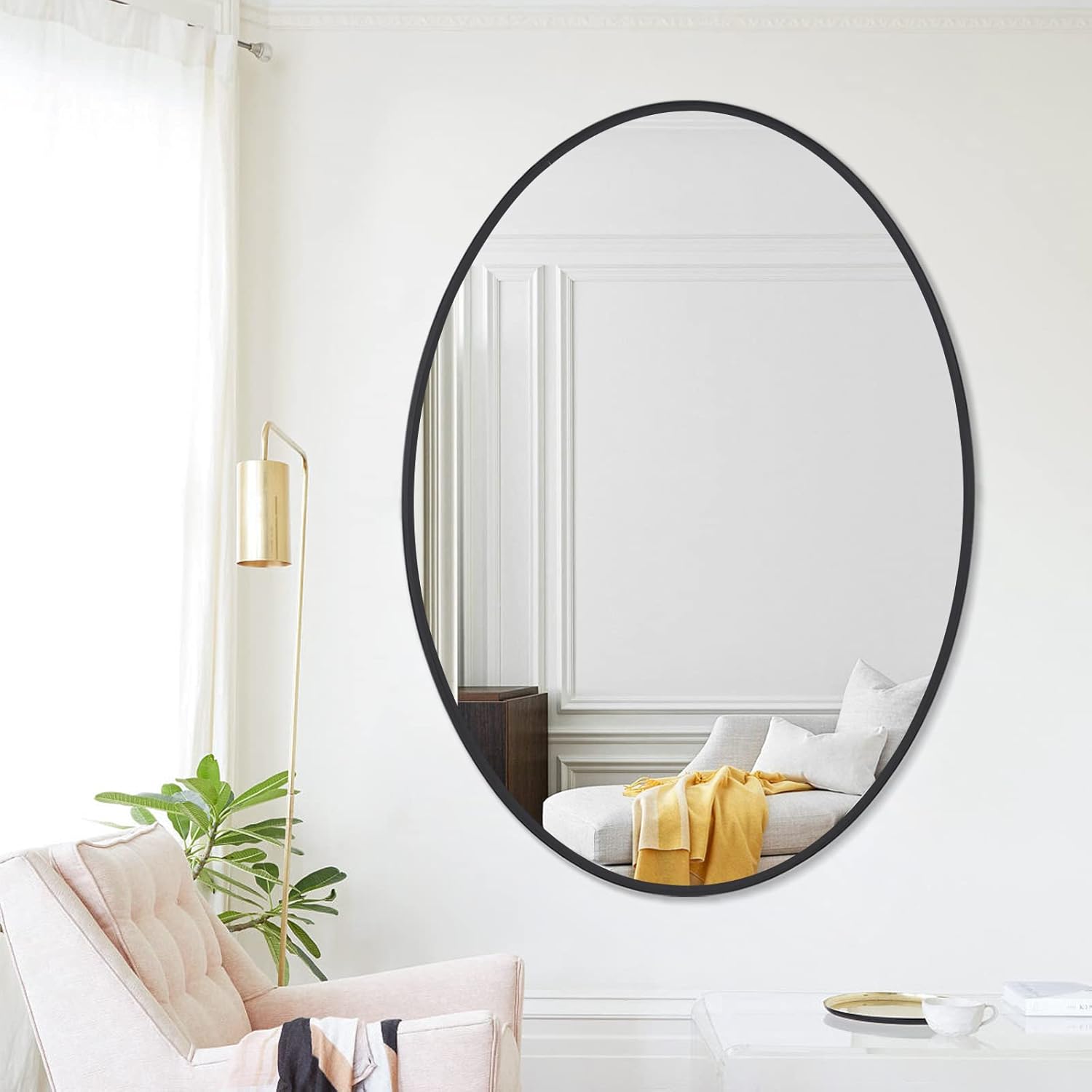 COFENY Oval Mirror, 24"x36" Black Bathroom Mirror with