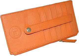 All in One Card Case Holder Slim Wallet With a Card Protection Strap by Leatherboss (Orange)