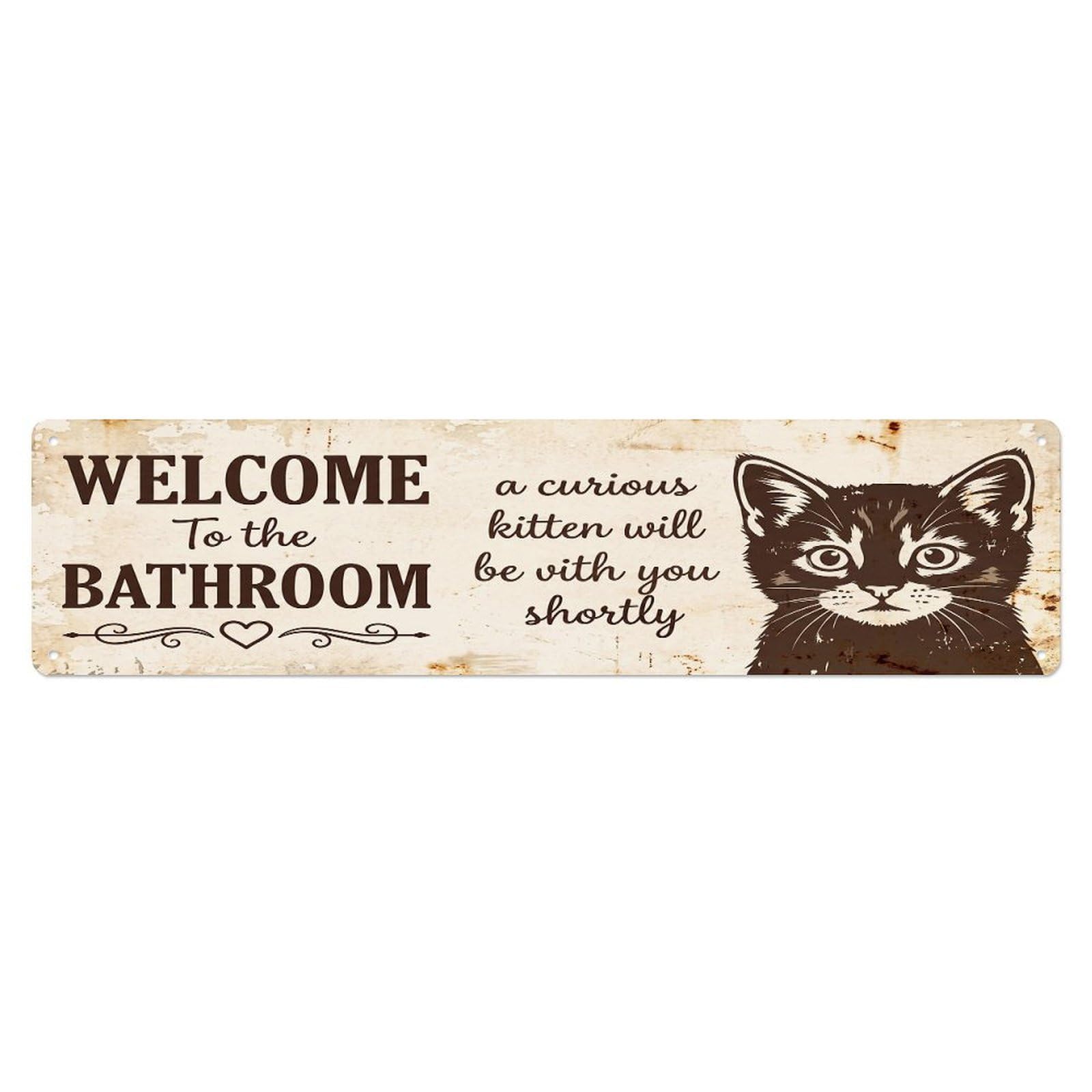 Vintage WELCOME To The BATHROOM Curious Kitten Metal Tin Sign