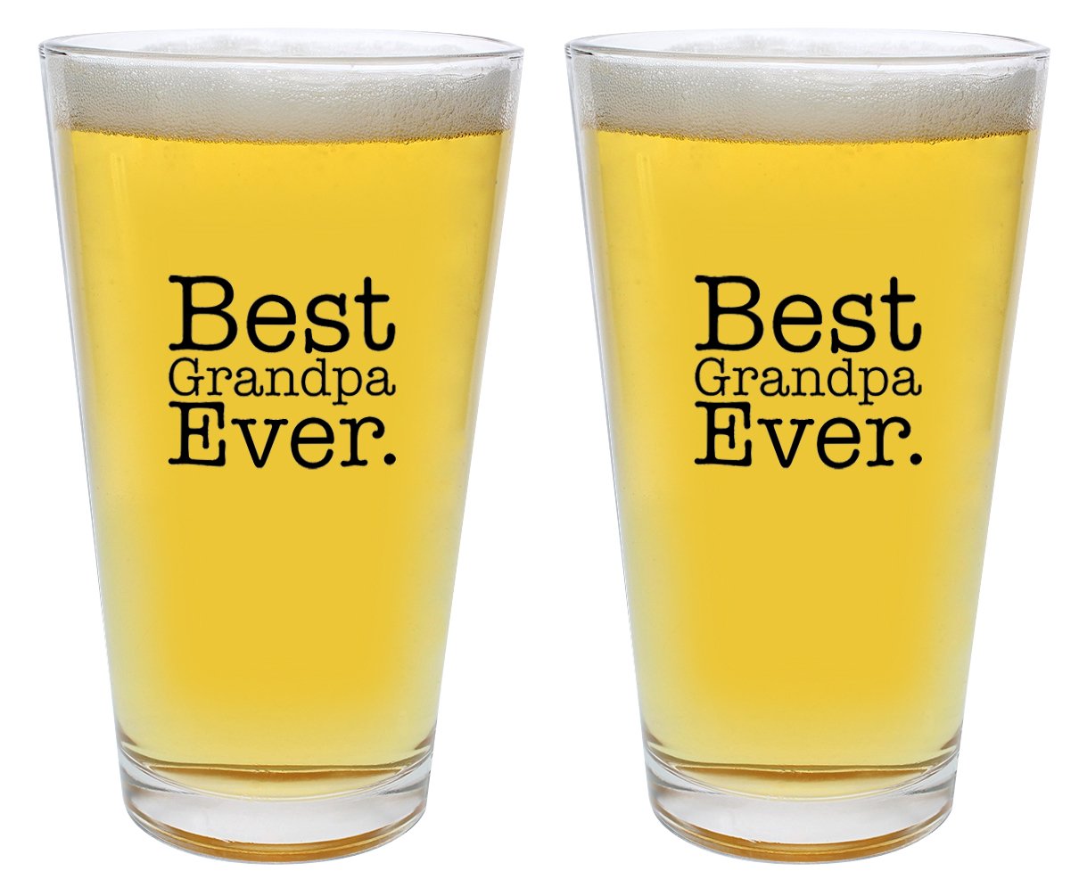 Grandpa Best Grandpa Ever Fathers Day for Grandpa Pint Glasses 2-Pack Pint Glass Set Clear