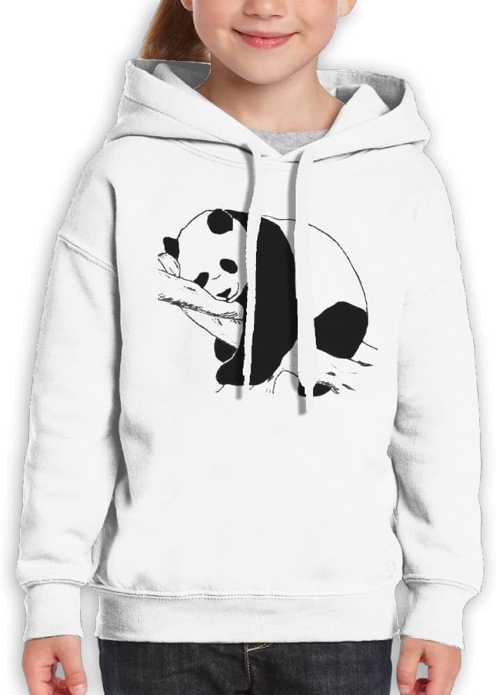 Grass Cartoon Panda Eats Food and Eats Bamboo Panda Who Sleeps Youth Custom Hoodie 100% Cotton Fashion Keep Warm Sweatshirt Hooded Pullover For Girls & Boys White