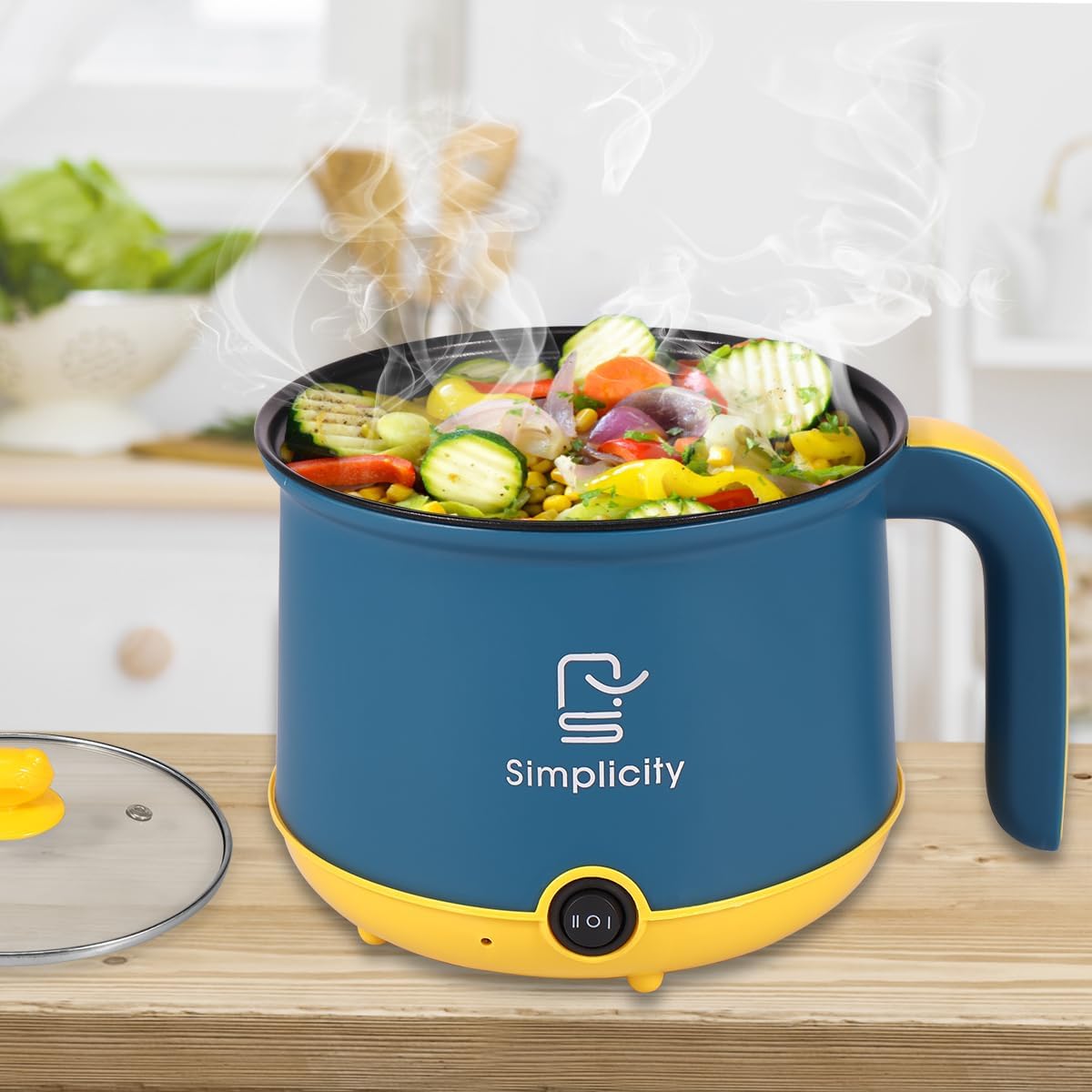 Electric Hot Pot with Steamer 1.8L/55oz, Stainless Steel Non-Stick Ramen Pasta Cooker,Portable Travel Cooker Quick Cook Multi-Functional Electric Skillet for Egg Soup Porridge