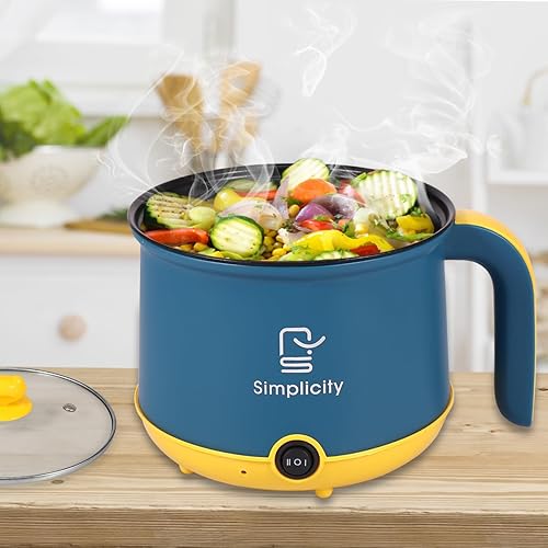 Miniatura 6 de Olla caliente eléctrica con vaporizador de 1.8L55 onzas, cocina de pasta de ramen antiadherente de acero inoxidable, cocina de viaje portátil de