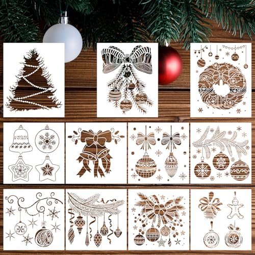 Cinnvoice 11 Pcs Christmas Stencils for Painting Xmas Windows Stencil