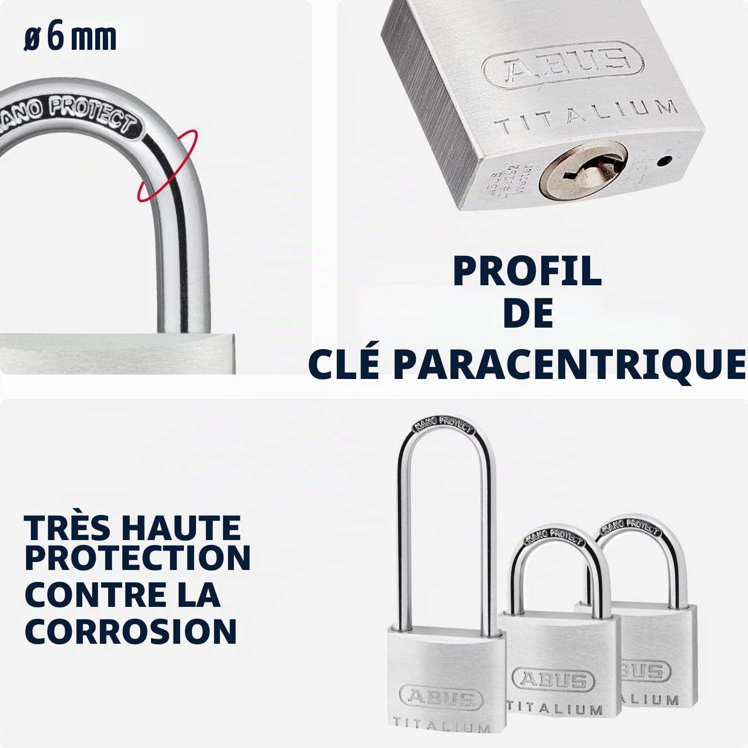 ABUS Titalium 64TI/40 + HB63 - Jeu de 3, même combinaison - Cadenas de cave avec corps de serrure en aluminium spécial - anse en acier trempé - de sécurité ABUS 5