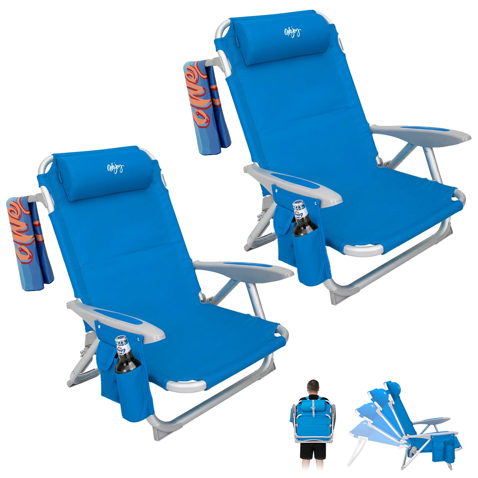 Photo 1 of #WEJOY Beach Chair (2 Pack), Reclining, Lay Flat, Portable Aluminum