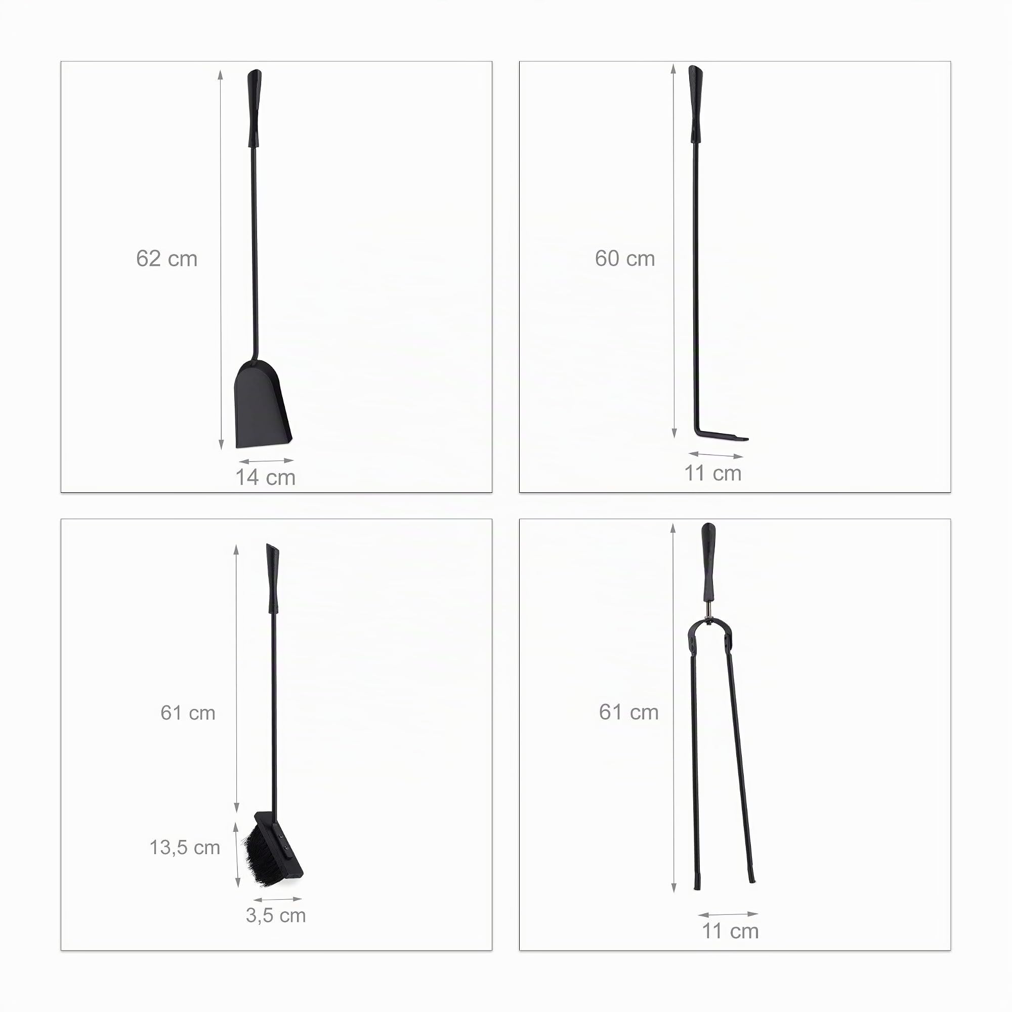 Relaxdays Accesorios Chimenea, 5 Piezas, Modernos, Juego de Estufa con Cubo, Atizador, Pinzas, Escoba y Pala, Negro