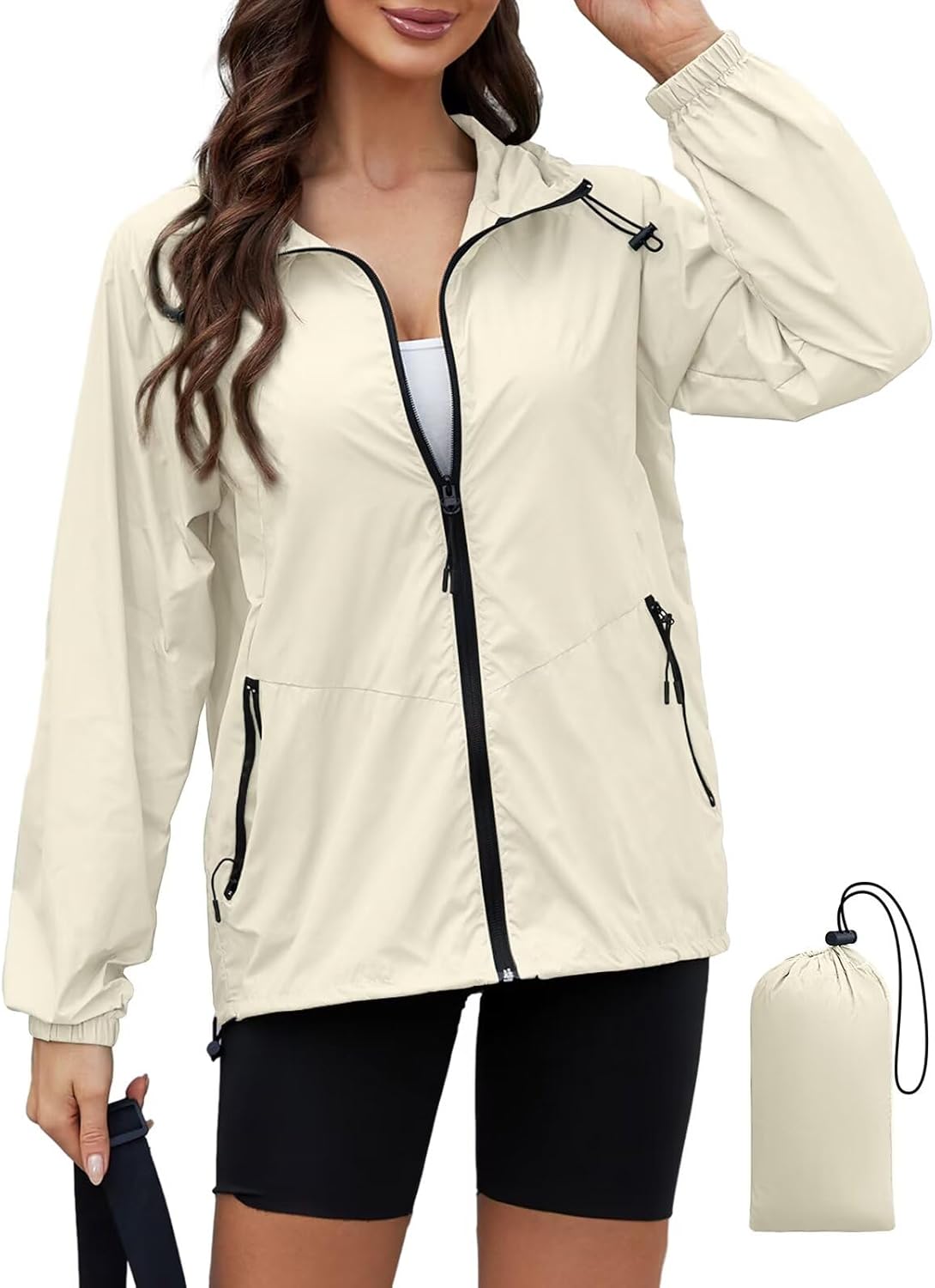 CRIPOM Packable Rain Jacket Women Waterproof Lightweight Jacket With Hood Womens Windbreaker Jacket S-XXL