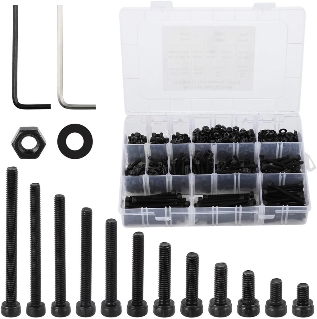 6/8/10/12/16/20/25/30/35/40/45/50 Hex Button Head Socket Cap Screws Nuts Washers Set For Repair, Diy Projects, 722 Pcs Hex Socket Bolt Nut Washer Assortment Kit, X