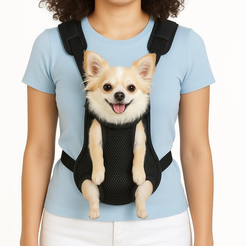 Inspack Dog Backpack Carrier/Cat Carrier, Adjustable Pet Front Carriers Travel Bag for Puppy Medium Dogs, Legs Out, Soft Ventilated Dog Chest Carry Backpacks for Hiking/Camping, 2.5-4 lbs, Black