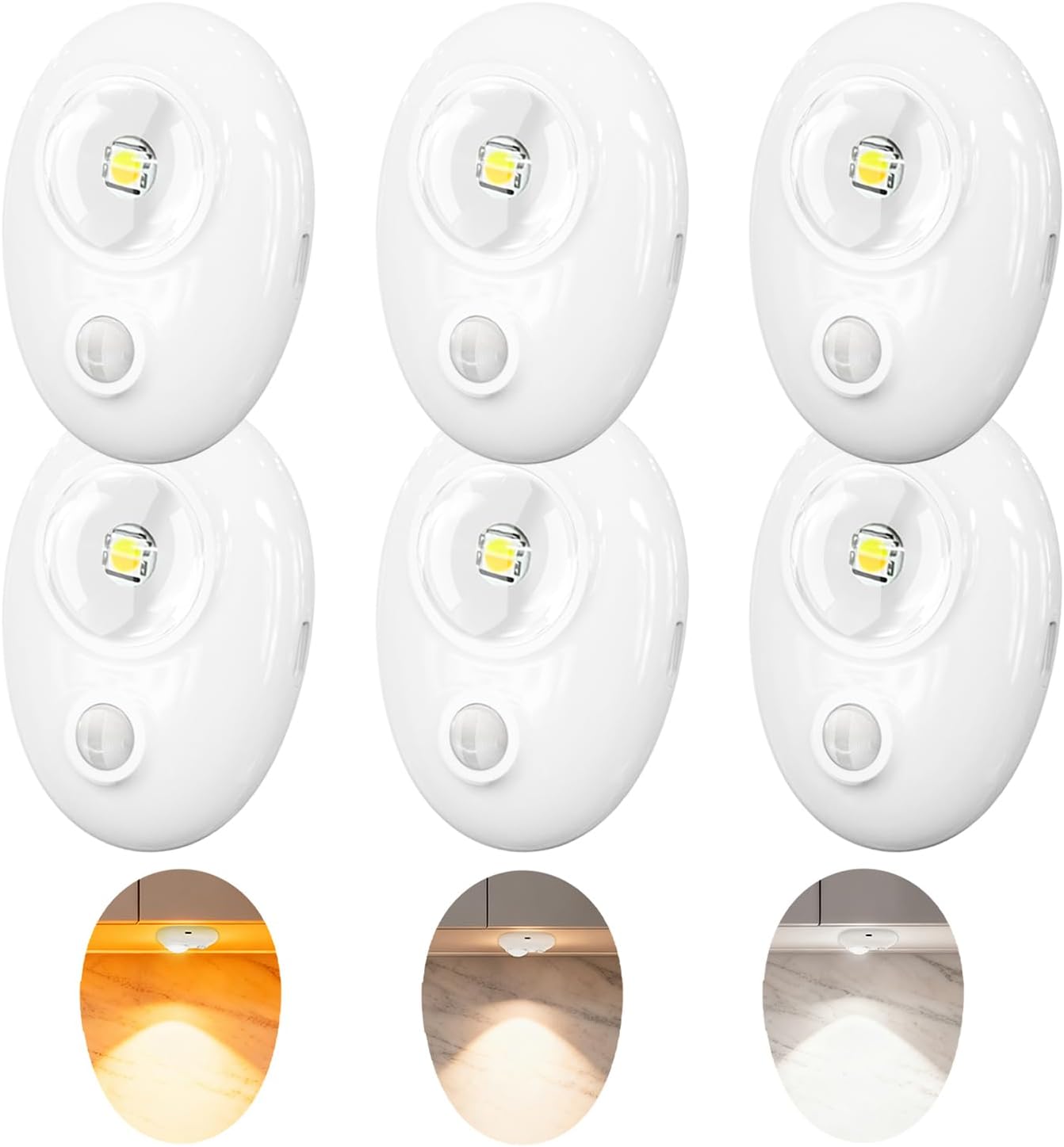 LED 500mAh Rechargeable Battery Puck Lights,Smart Sensor Night Light,3 Color Tap Lights,Wireless Closet Light,Under Cabinet Lighting,Magnetic Sitck On Lights for Kitchen,Closet,Pantry,Shelves(6 Pack)