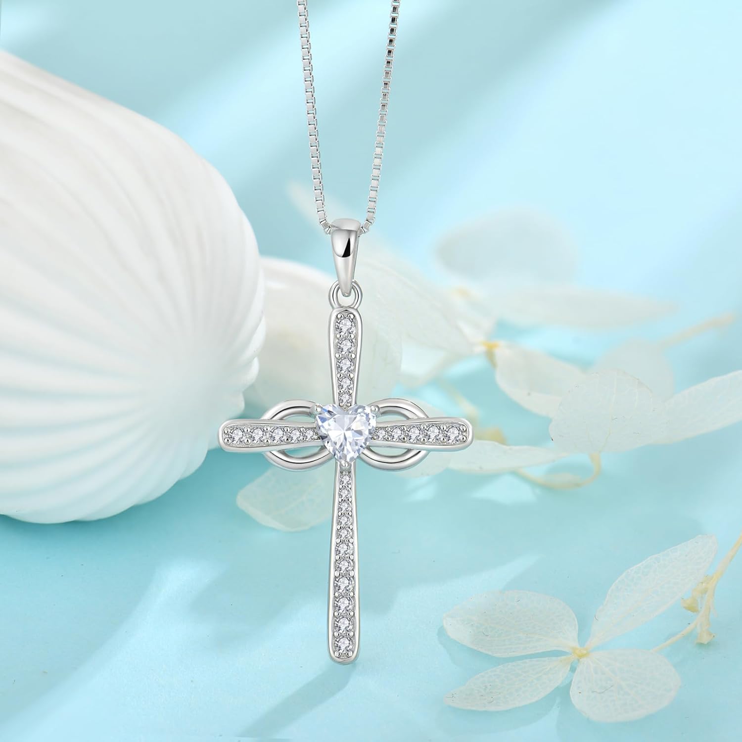 Women Cross Necklace 925 Sterling Silver Infinity Cross Necklace Heart Birthstone Pendant Religious Jewelry Gifts for Her - Image 4