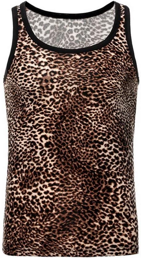 Swbreety Men's Fashion Leopard Print Vest T-Shirt Gym Workout Tank Tops