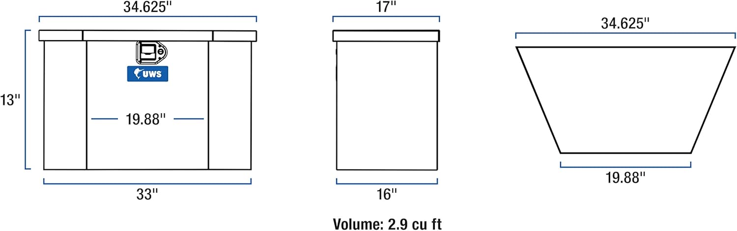 UWS TBV-34-LP 34" Low Profile Trailer Box with Beveled Insulated Lid