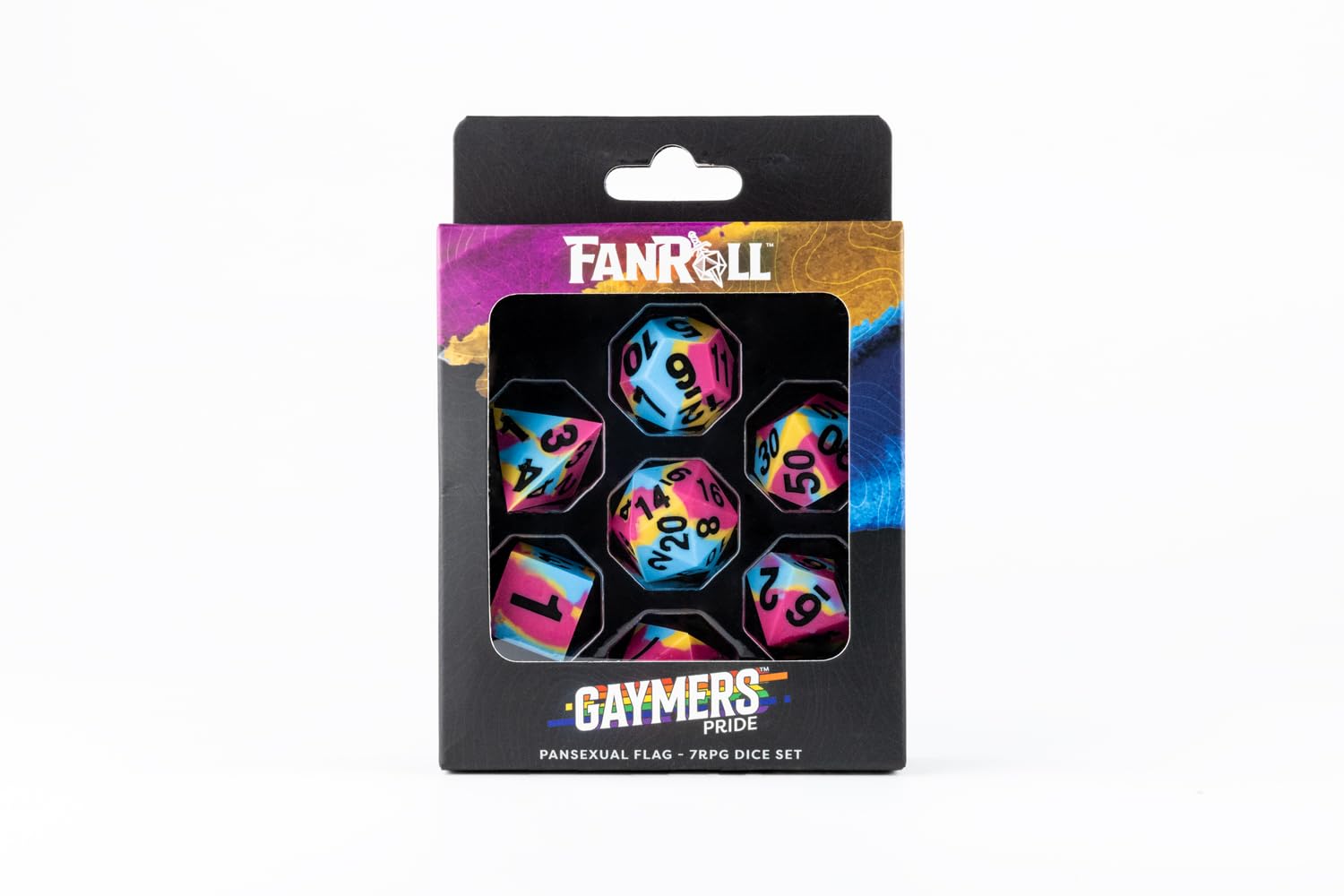 16mm Pride Sharp Edge Silicone Rubber Poly Dice Set - Pansexual: Gaymers Pride: FanRoll