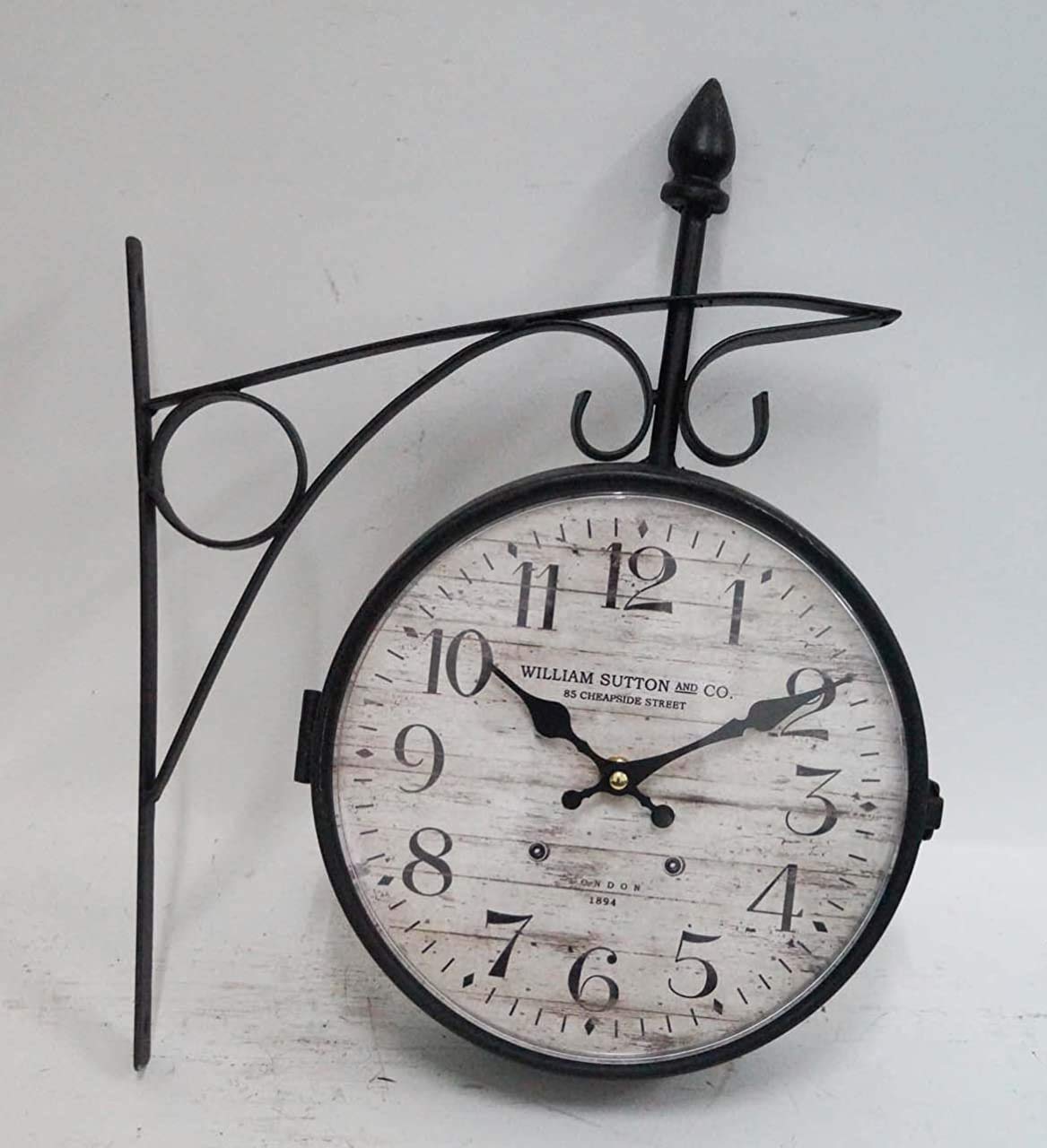 Horloge de station noire vintage grand cadran mural double face en métal