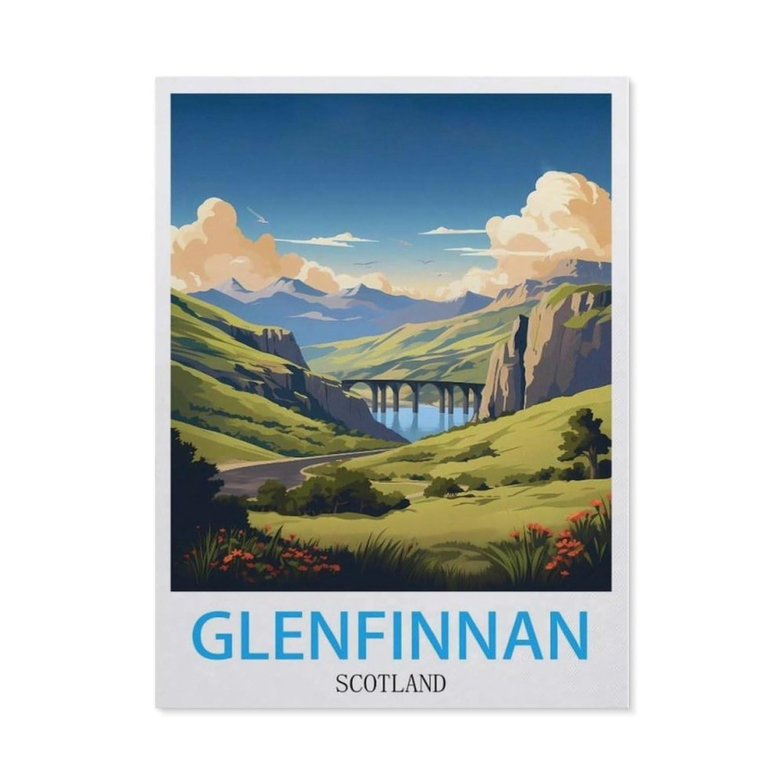 Beayodkp （50 X 60 Cm/19.68 X 23.62 Inches） 5D Diamond Painting Set For Adults And Children，Glenfinnan Scotland Vintage Travel Poster，Diy Diamond Crystal Rhinestone Embroidery Painting-Ch32