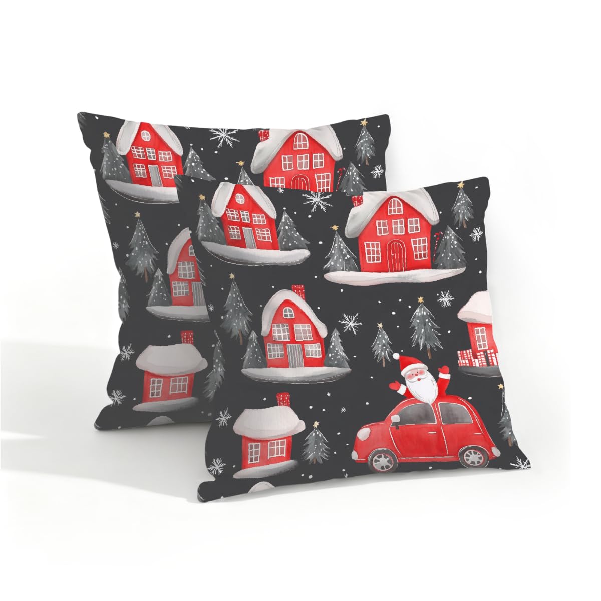 Outdoor Pillow Covers Waterproof Pillowcases 16x16IN Set of 2 Christmas Tree Winter Farmhouse Santa Claus Decorative Throw Cushion Case for Couch Sofa Garden Patio Furniture
