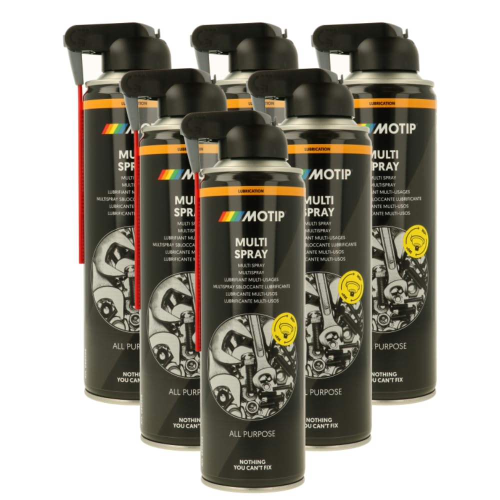 MOTIP Multispray Lubrificante Sbloccante Universale, Ottime proprietà di penetrazione, Rimuove olio, grasso, cera, rivestimento del sottoscocca e catrame, 6 pezzi