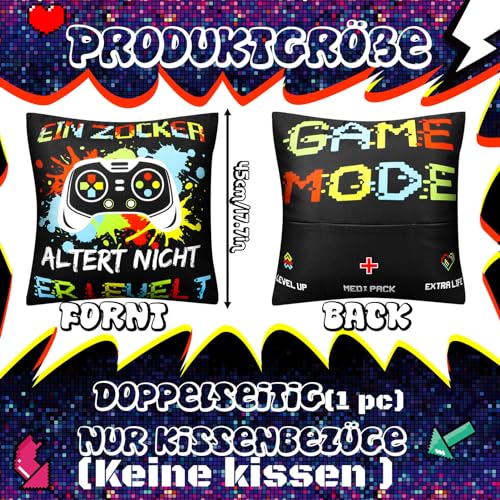 Yamitora Geschenke für Männer,Zocker Geschenk Mann Coole Sachen für Teenager Jungs Mädchen Freunde zum Geburtstag Geschenk Papa Geschenk Gaming Deko Gamer Socken 43-46 mit Männerkissenbezug 45x45cm