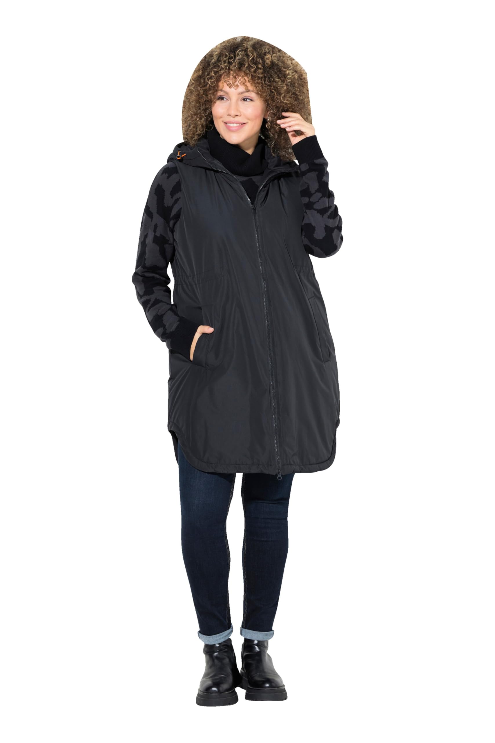 Ulla Popken Damen große Größen Übergrößen Plus Size Weste, wasserabweisend, Kapuze, 2-Wege-Zipper 833757