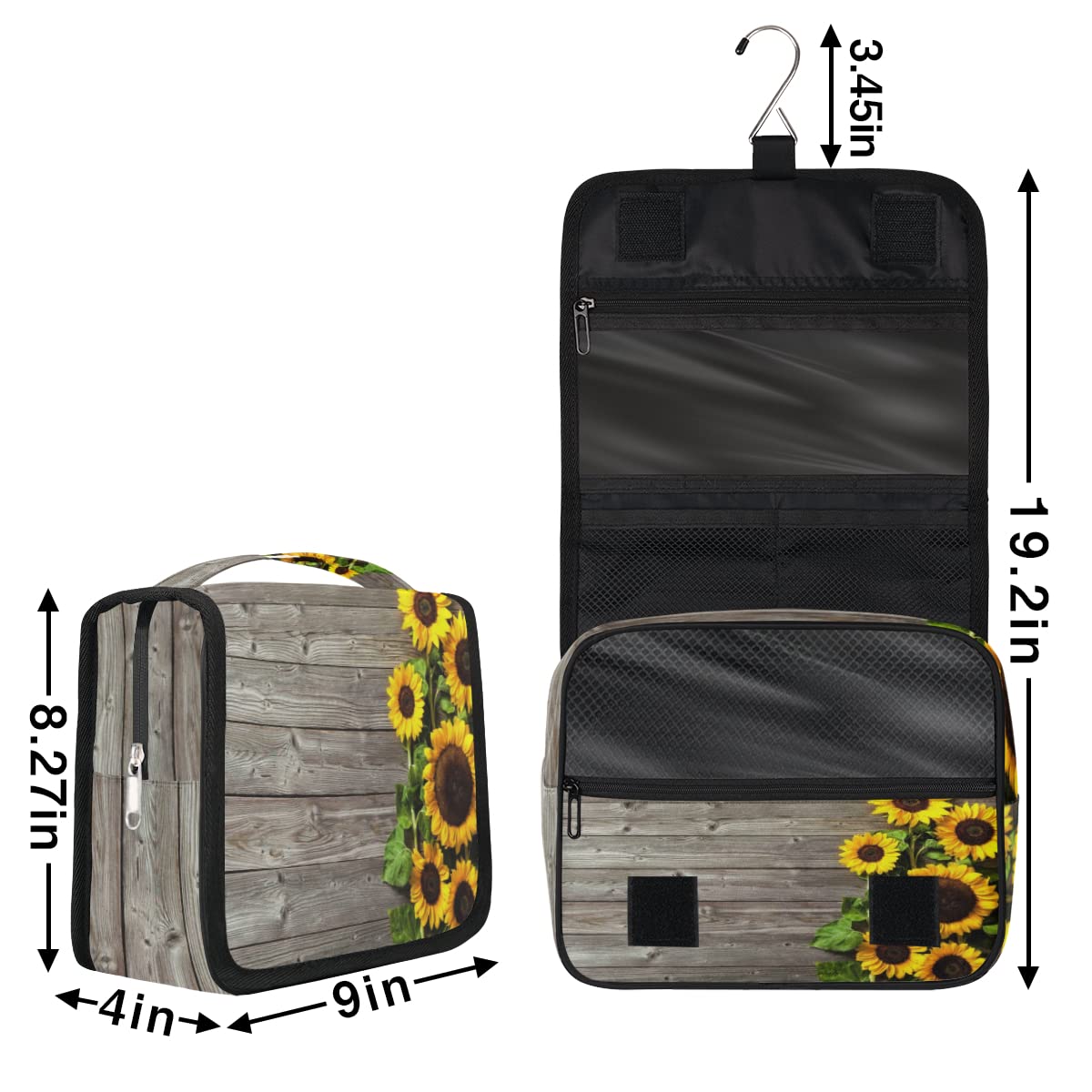 Słonecznik Deski Podróżna Kosmetyczka Słonecznik Retro Mycie Torba Unisex Wiszące przybory toaletowe Kosmetyczka Organizer do makijażu, wielobarwny, Jeden rozmiar