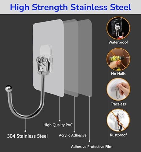 Miniatura 10 de Ganchos adhesivos de pared para colgar resistentes de 13 libras, sin daños para el hogar y la oficina, ganchos adhesivos para cocina y baño,