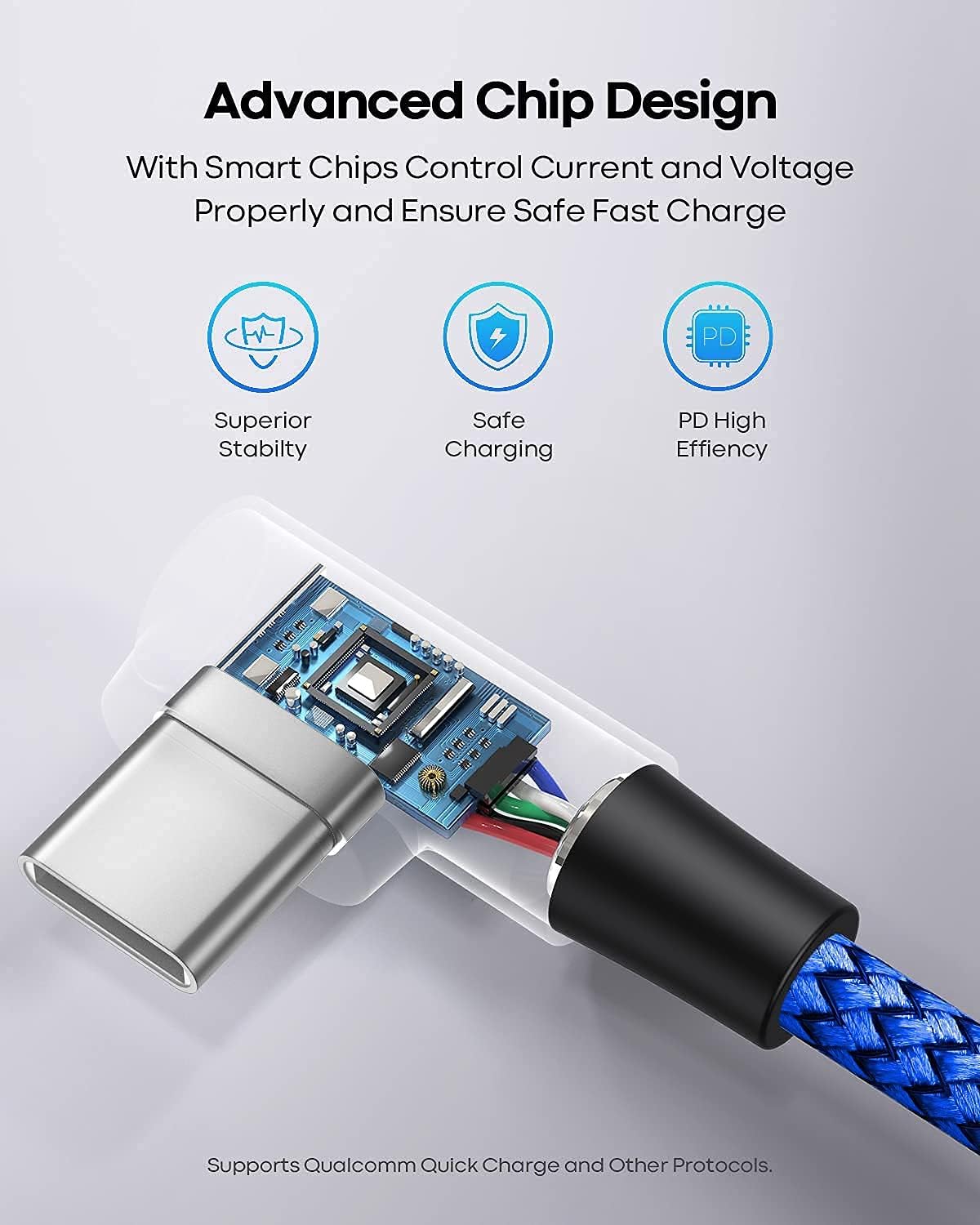 CLEEFUN [10ft] USB C to USB C Cable Right Angle 90 Degree, Type C 60W Fast Charging PD Charger Cord Nylon Braided Compatible with Samsung Galaxy S21+ S21 Ultra S20 S10 Plus Note 20, Pixel 4 5 3 3a XL