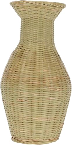 STOBAZA Elegante florero de bambú tejido botella ratán decoración moderna florero decorativo pequeño para decoración tamaño compacto ligero ideal