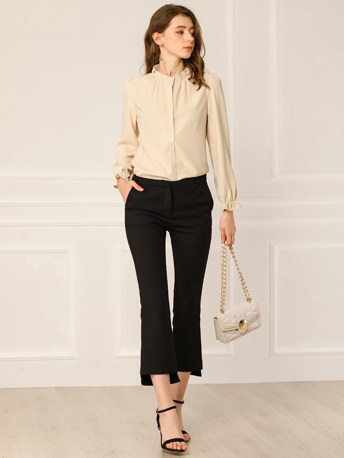 Allegra K Women's Business Casual Ruffled Collar Long Sleeve Chiffon Button Down Blouse - Image 3