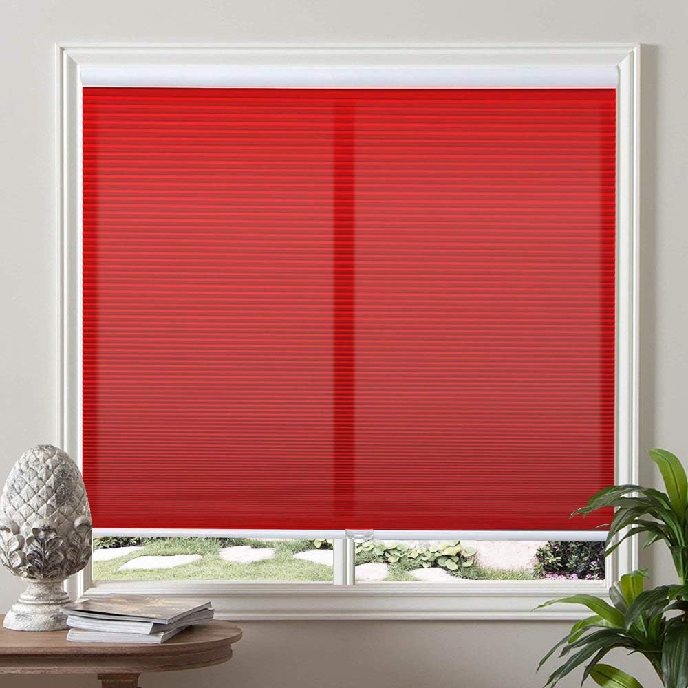 PASSENGER PIGEON Cordless Pleated Window Blinds, 26 W x 72 H Inches, Red, Premium Fabric Light Filtering Custom Window Shades for Home, Kitchen, Office, French Door, Sliding Door