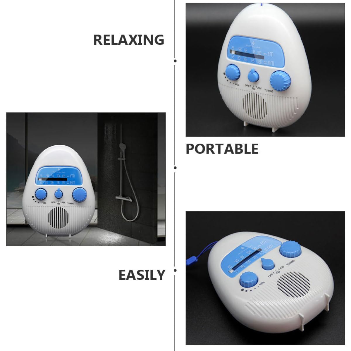 Tragbares Duschradio Kleiner Stereo Radio mit 4 facher Wasserdichtigkeit aus ABS mit Lautstärkeregler Weißer Kompakter Lautsprecher für Badezimmer und Dusche
