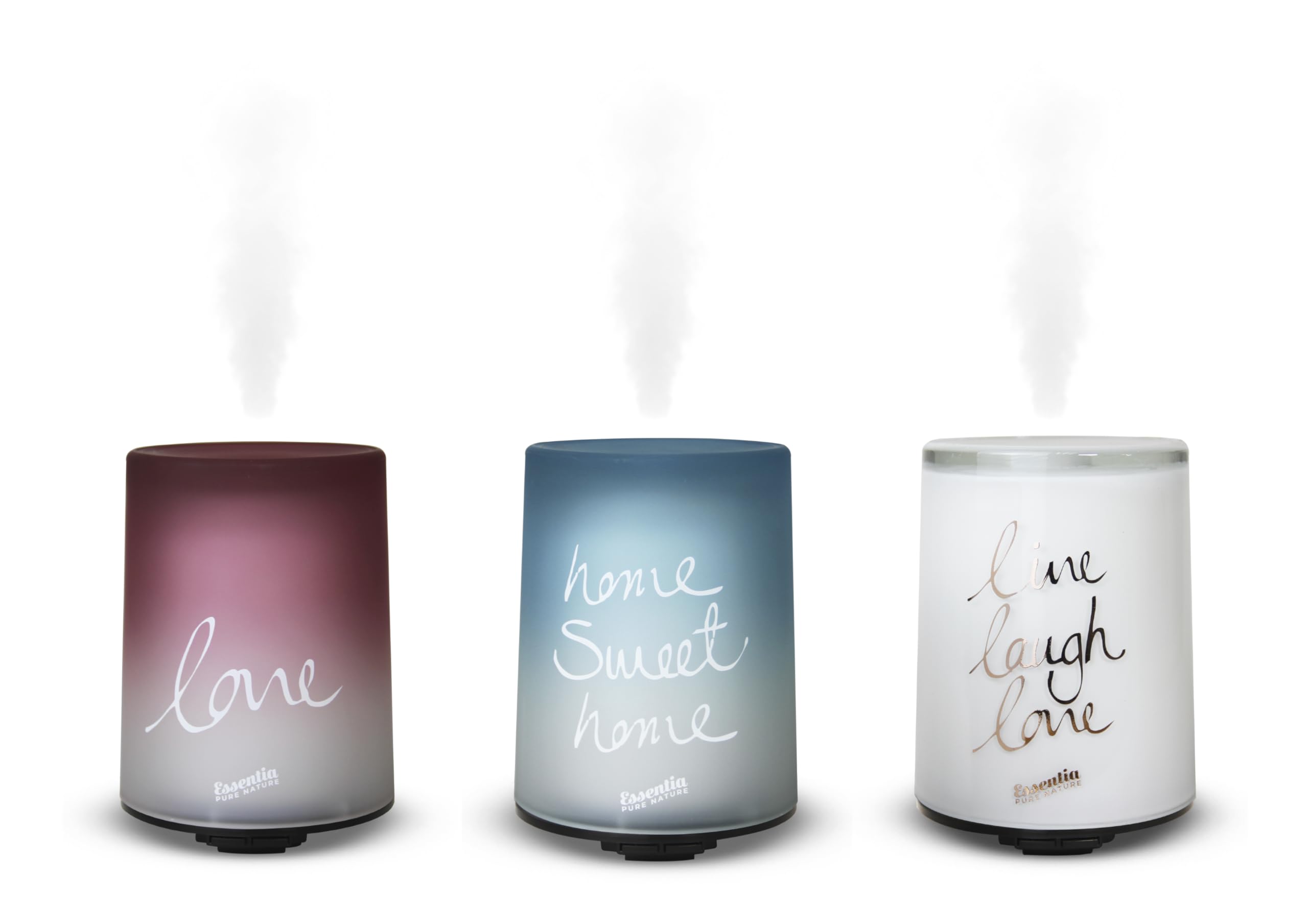 ESSENTIA Diffusore Oli Essenziali ad Ultrasuoni per Ambienti, Serie Vetro, LED bianco, Serbatoio da 100ml, funzionamento continuo o intermittente, con cavo USB, spegnimento automatico (Colore Bianco)