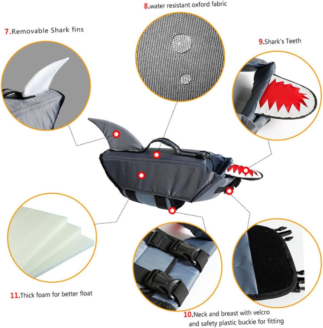 UPKOCH Dog Swimming Vest Shark Floatable Life Jacket Reflective Grey XL for Outdoor Training and Boating Pet Safety