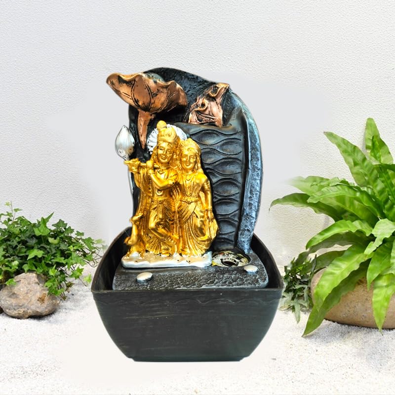 Goldiluxe Radha Krishna ji Golden Brown Indoor/Outdoor Table Top Water Fountain for Home Decorative Vastu Figurine - Religious Murti Gift Item/Temple/Office Decorative Showpiece - 26 cm-picture-12