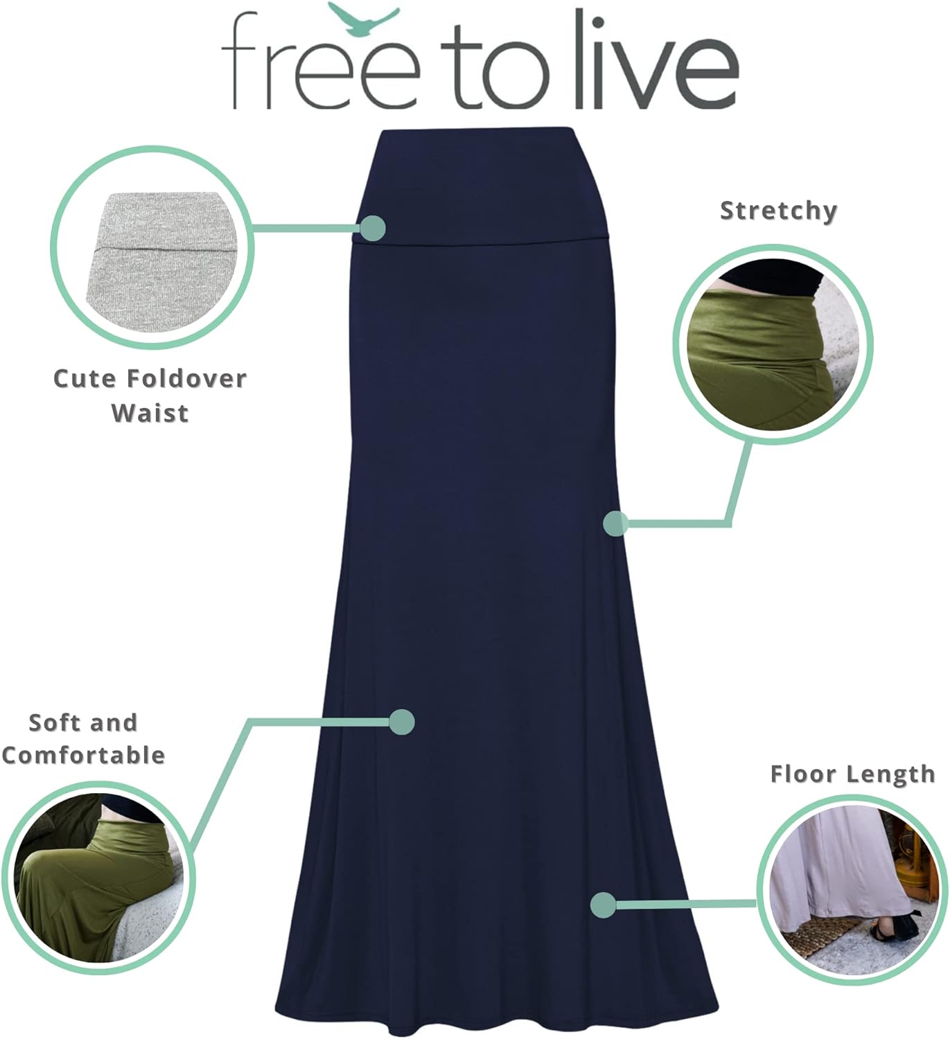 Free to Live 3 Pack Long Skirts for Women Fall Stretchy Flowy Maxi Skirt Dressy Casual for Work, Soft Fold Over High Waisted - Image 2