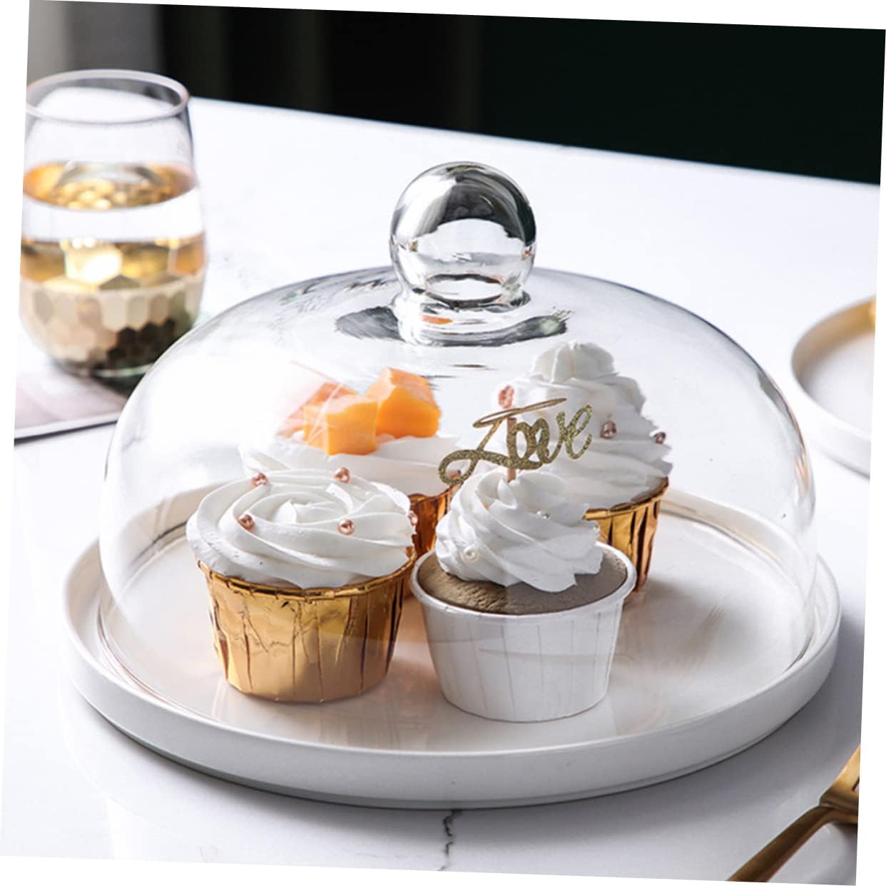 Elegant Household Ceramic Cake Stand with Transparent Glass Cover Dessert Plate for Parties Family Gatherings Pool Celebrations Keeps Cakes Fresh