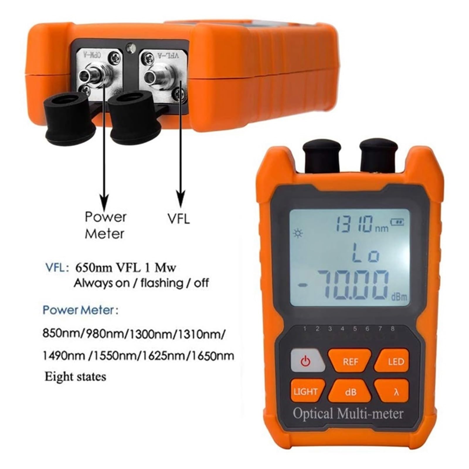 Photomètre à fibre, Testeur De Câble À Fibres Optiques Compteur De Puissance Optique Portable FC/SC/ST Interface Universelle Testeur De Fibres Intégré 1Mw Localisateur De Défauts Visuels Rapide et pré