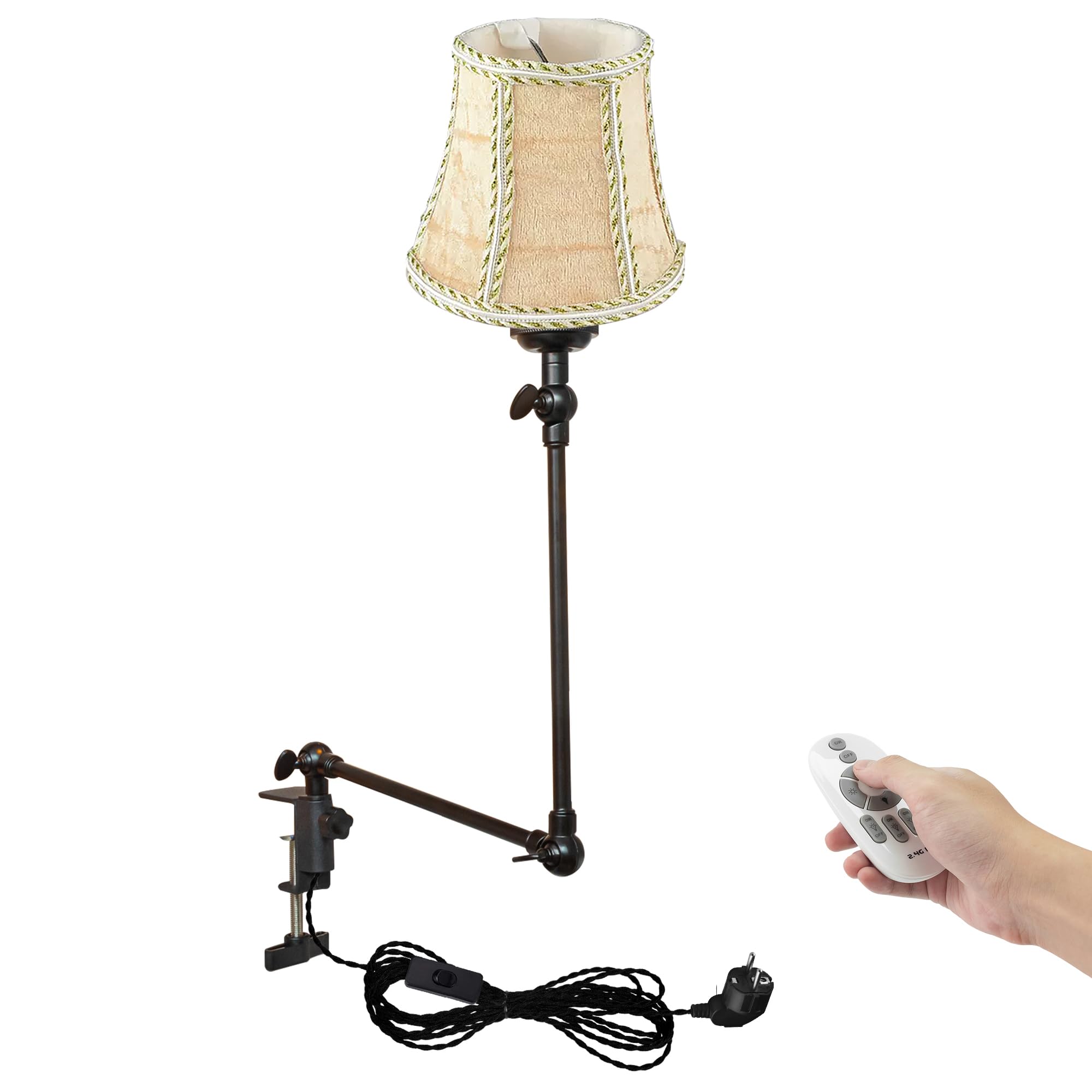 Klemmleuchte mit Fernsteuerung,1 Packung Leselampe mit 2,5 m Kabel, Dimmbar Nachttischlampe,Augenpflege Schreibtischlampe für Büro Heimgebrauch, E27 Lampenhalterung - DZ0332/5