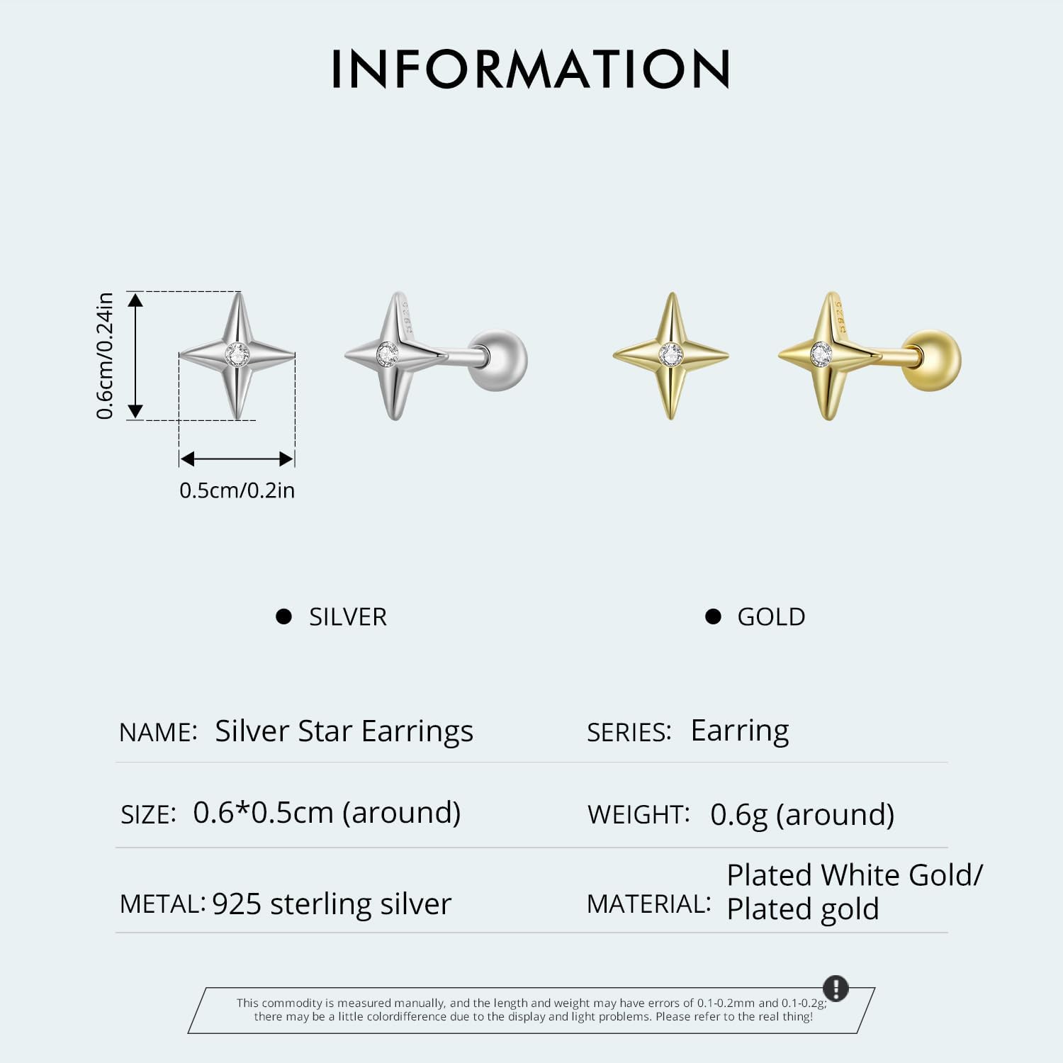 Kokoma Diamond Star Sterling Silver Stud Earrings for Women CZ Crystal 20g Tiny Stars Cartilage Earrings Tragus Studs Piercing with Screw Back Trendy Ear Jewelry - Image 6