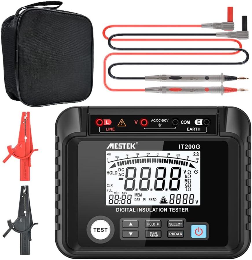 Irfora Insulation Resistance Tester Digital Meter Resistance Vole Polarization Index DAR Measuring Meter LCD Display with Back