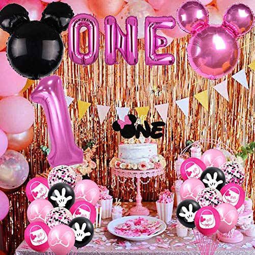 26Pcs Minnie One Cake Topper Minnie Inspired 1St Birthday Cupcake Toppers Mouse Onederful First Birthday Girl's Baby Shower Anniversary Party Cake Supplies Decorations #TOP1